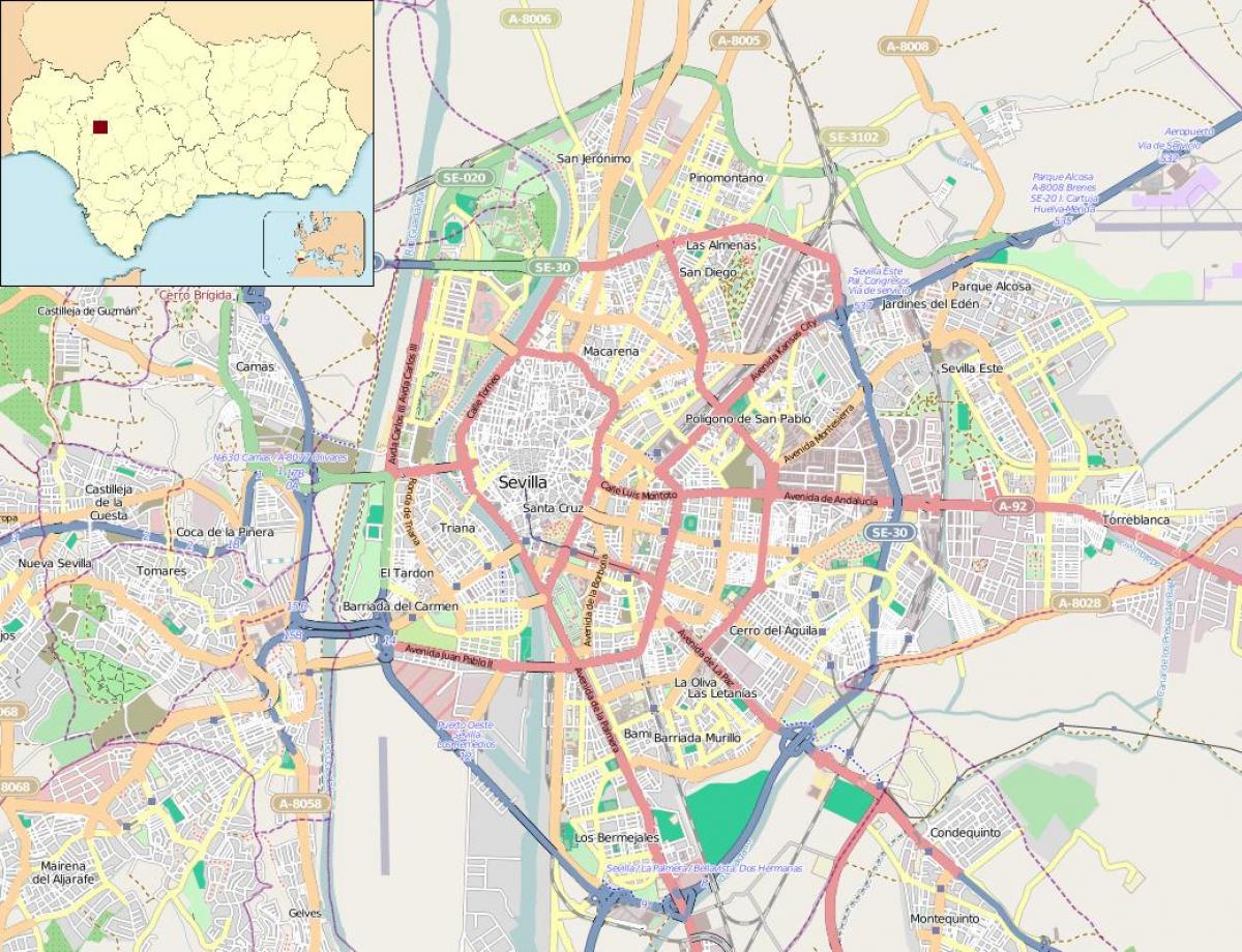 karta över Sevilla spanien stadsdelar
