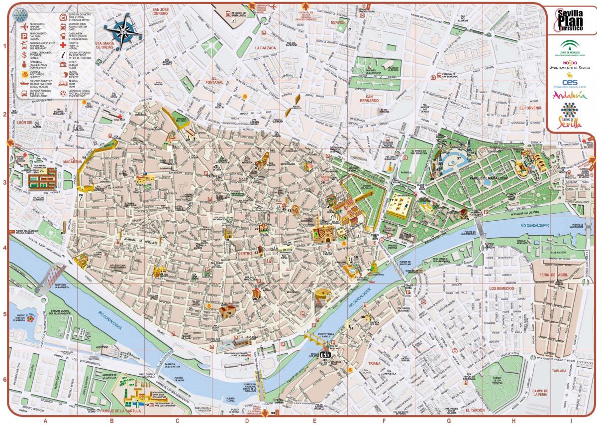 karta över centrala Sevilla 