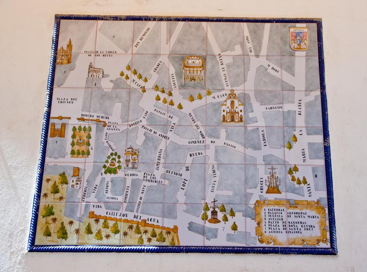 karta över judiska kvarteren i Sevilla