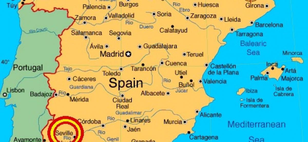 karta över spanien visar Sevilla