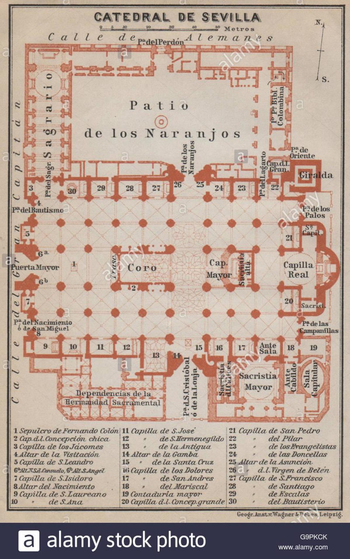 karta över katedralen i Sevilla