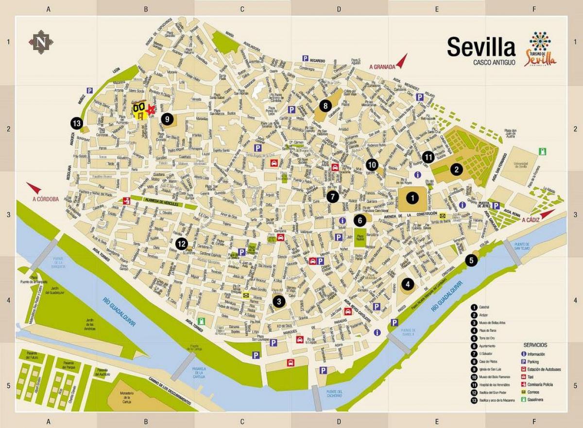 karta över torget plaza de armas i Sevilla 