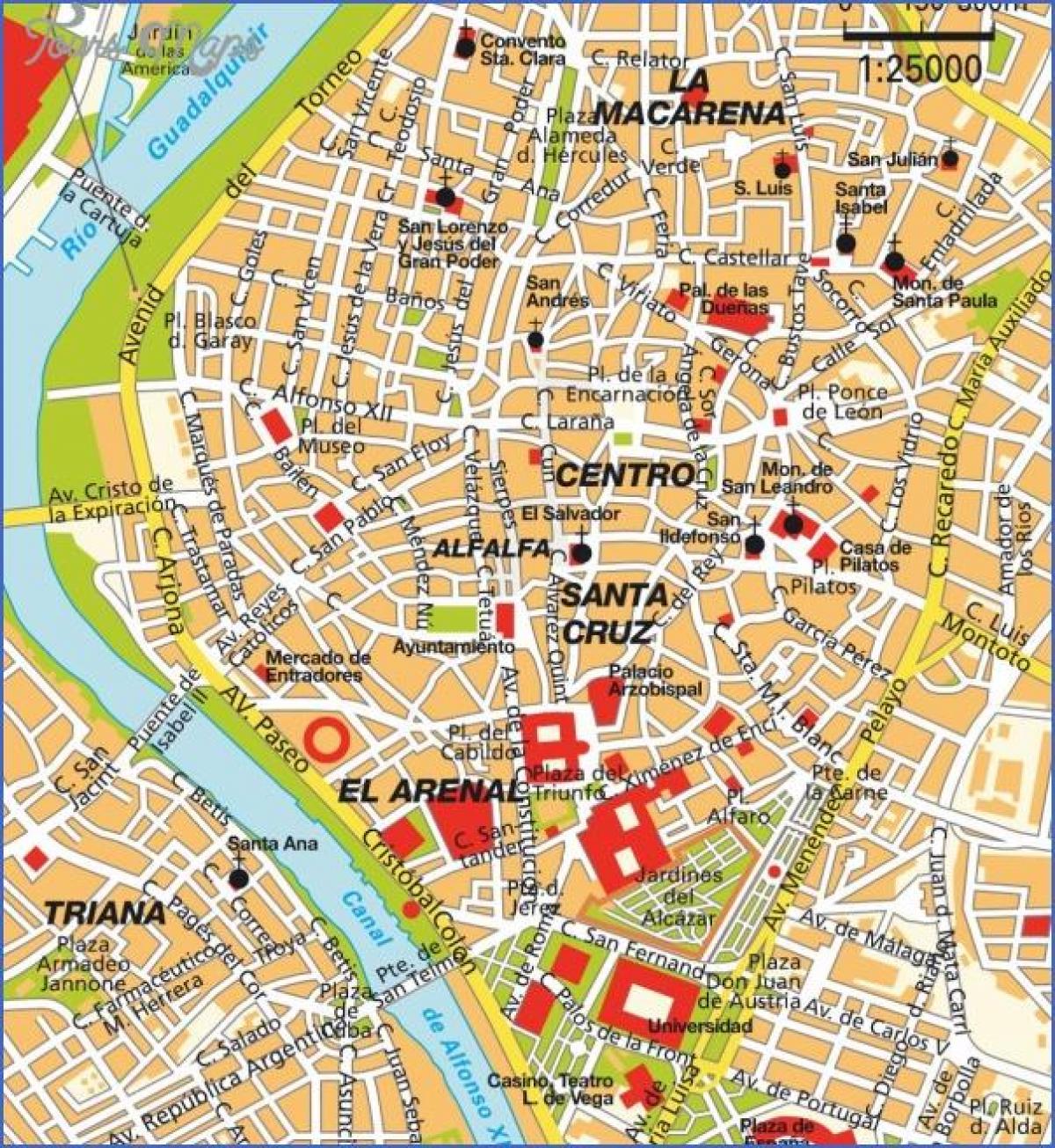Sevilla spanien karta turist attraktioner