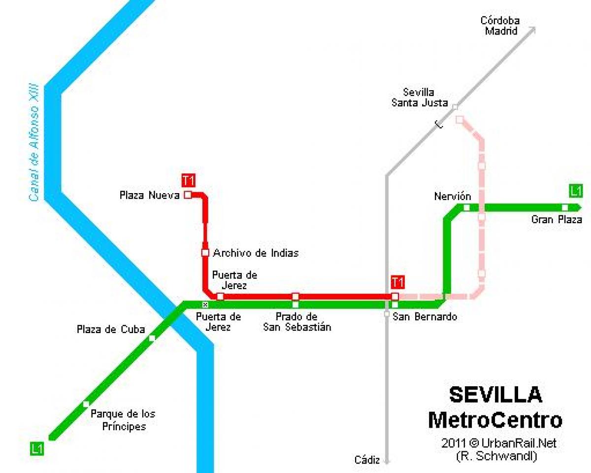 karta över Sevilla spårvagn