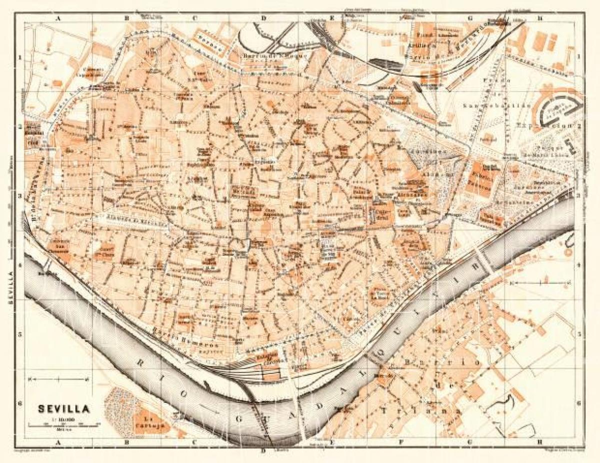 karta över gamla stan i Sevilla spanien