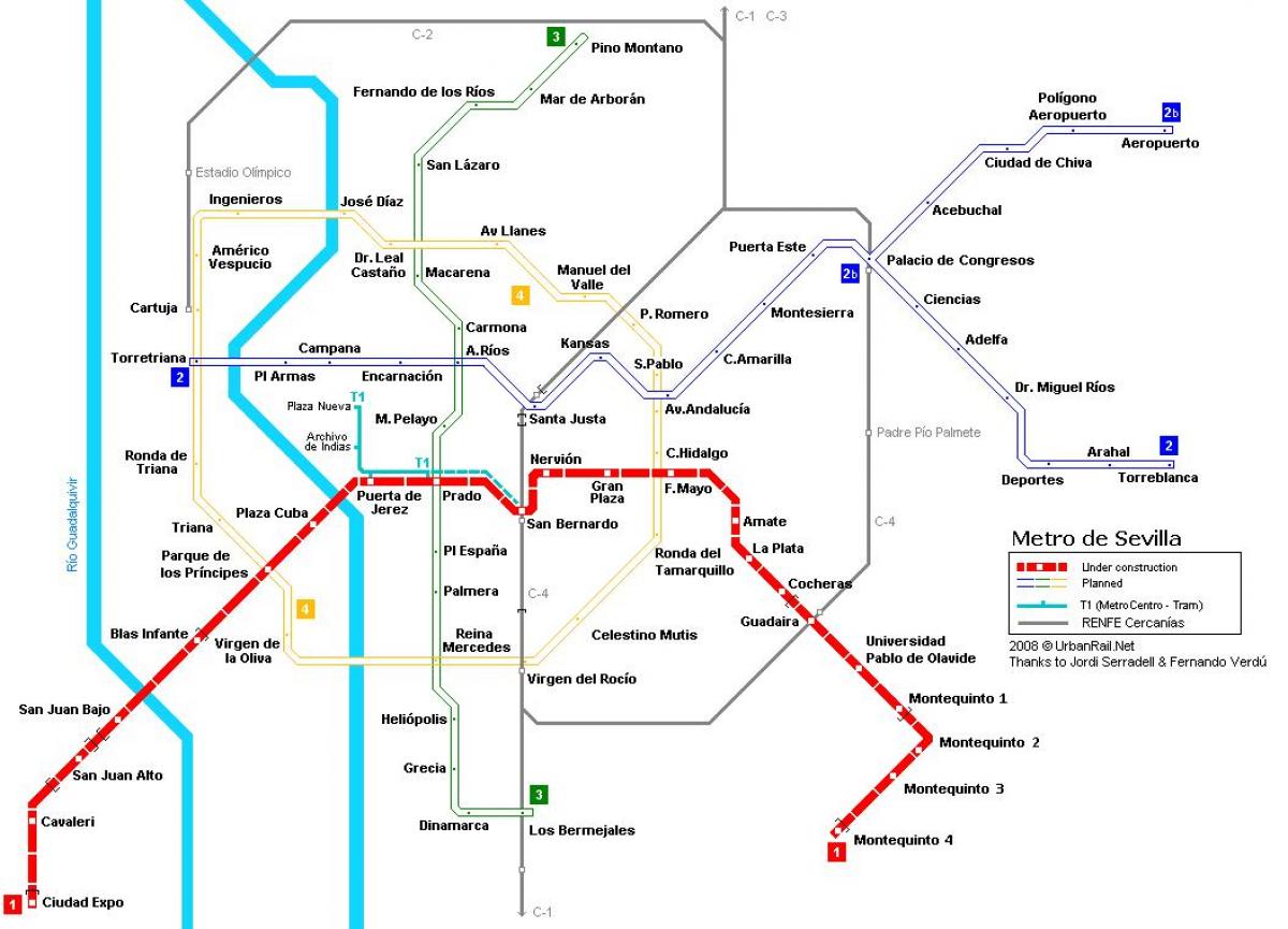 karta över Sevilla metro