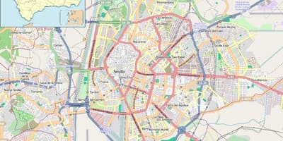 Karta över Sevilla spanien stadsdelar