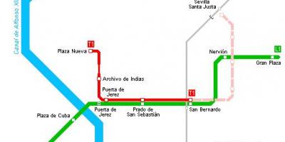 Karta över Sevilla spårvagn